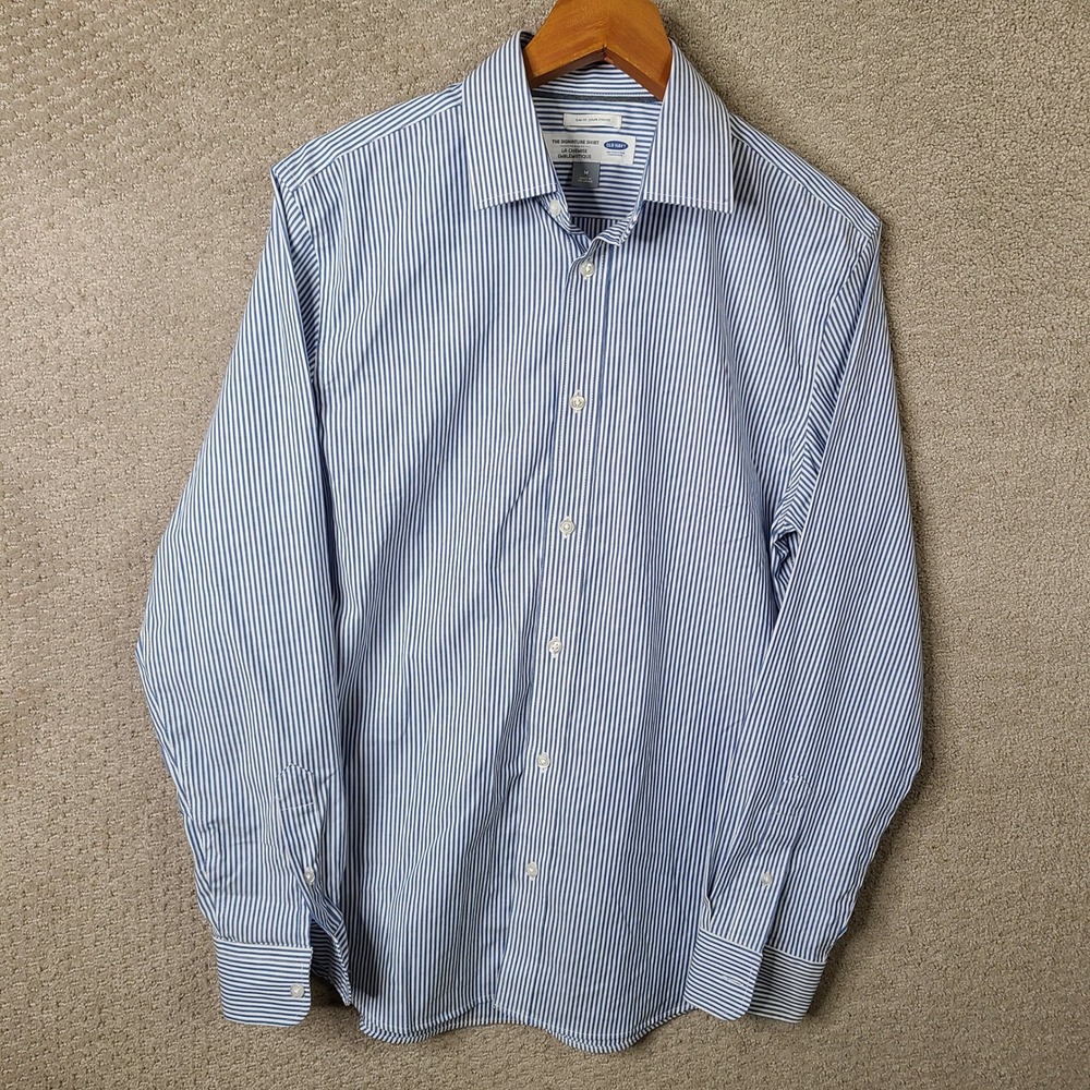 Old Navy Shirt Mens M Blue Striped Slim Fit Button Down Cotton Stretch Casual